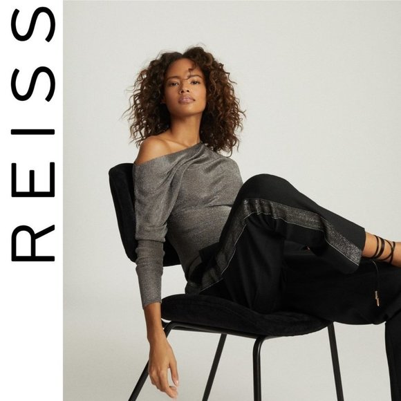 Reiss ISLA METALLIC ASYMMETRIC TOP Charcoal M - Picture 2 of 8